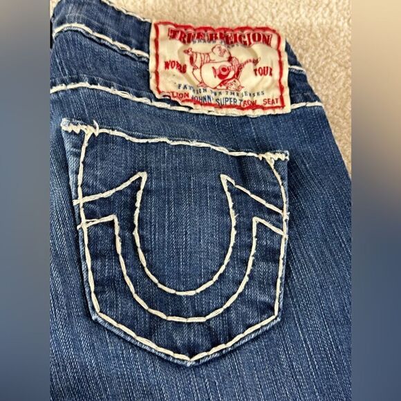 True Religion Jeans Womens Sz 25 Stitch Embroidered Johnny Super T Blue straight - Picture 6 of 13